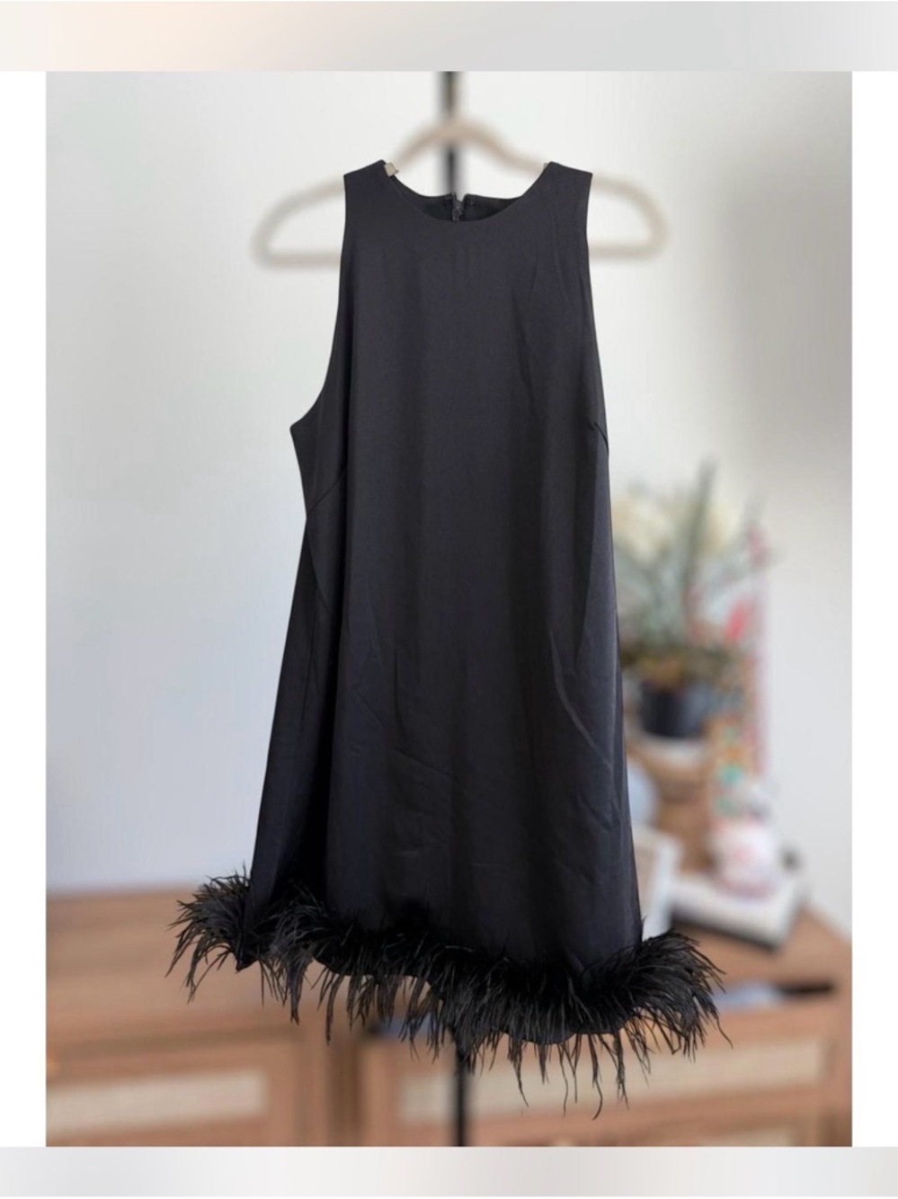 Mac Duggal Black Feather Trim Evening Dress